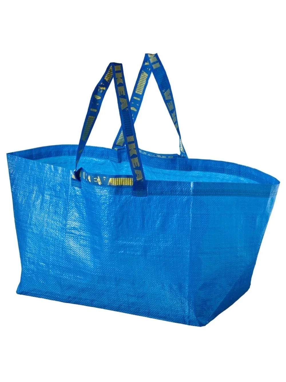 IKEA Bright Blue FRAKTA Reusable Tote Bag with Yellow Logo Straps
